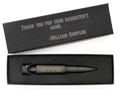 Groomsmen Set of Matte Black Engraved .50 Caliber Bottle Openers with Personalized Gift Boxes